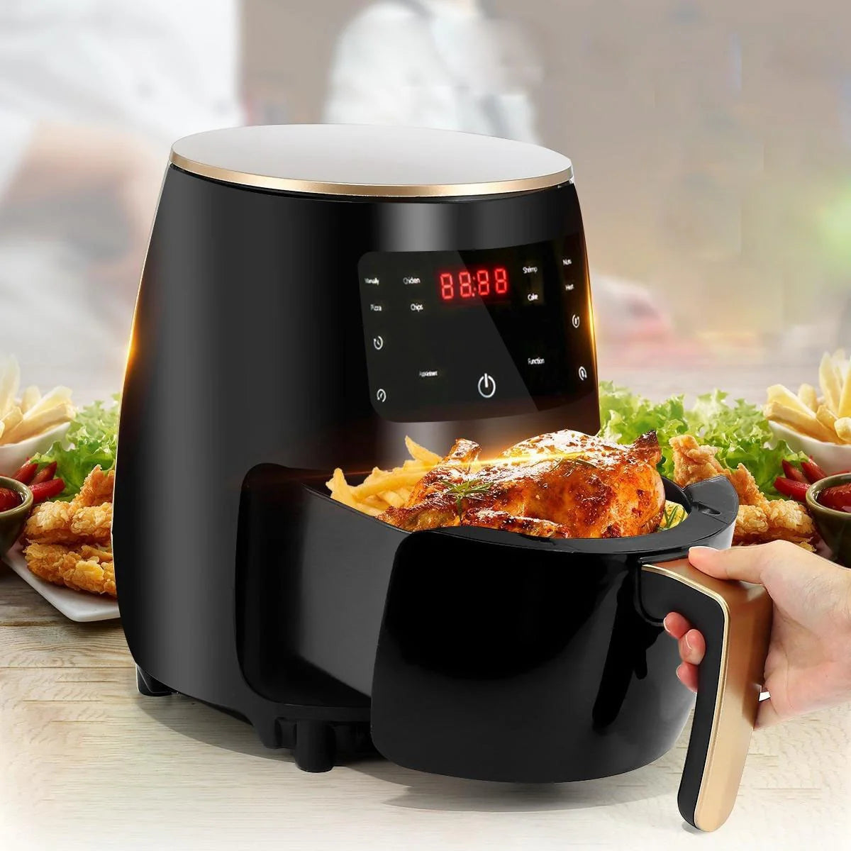 Meleglevegős fritőz, S-18 légkeveréses fritőz, 2400 W, digitális kijelző, LCD érintőképernyős vezérlés
