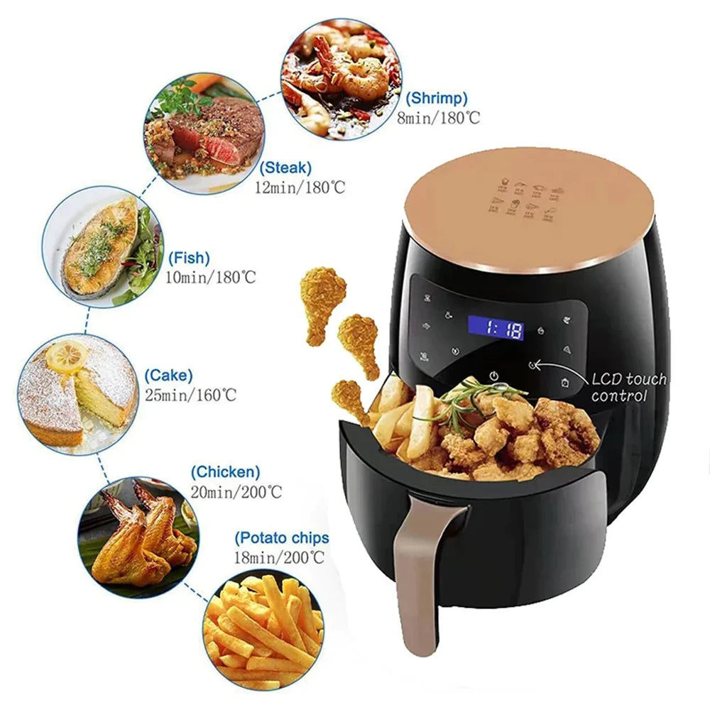 Meleglevegős fritőz, S-18 légkeveréses fritőz, 2400 W, digitális kijelző, LCD érintőképernyős vezérlés