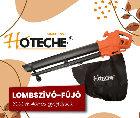 Hoteche Lombszívó-fújó elektromos 40l-es gyűjtőzsák 3000W