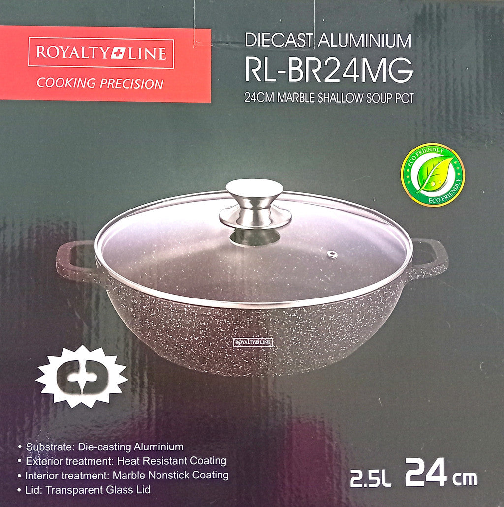 Főzőedény szeletsütő üveg fedővel márvány bevonat 24cm RL-BR24MG