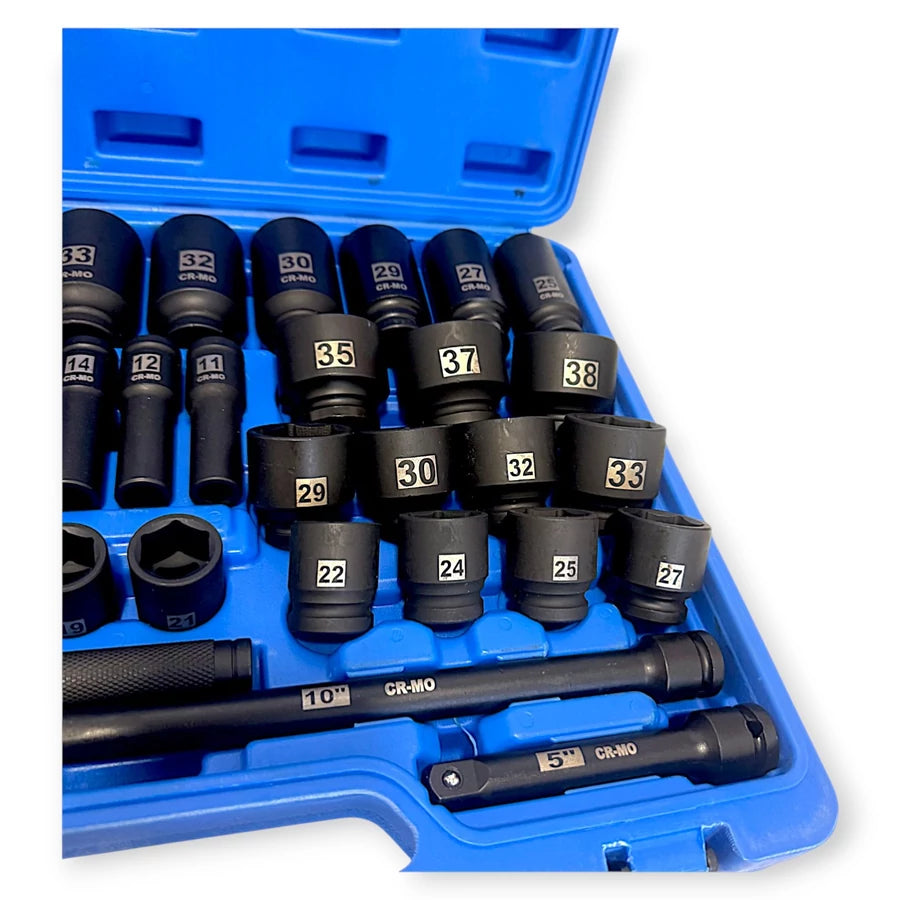 Hitman Erősített 43 részes - 1/2" 6-lapfejű dugókulcs készlet (rövid és hosszú fejekkel)- (9–38 mm) -HA-2585