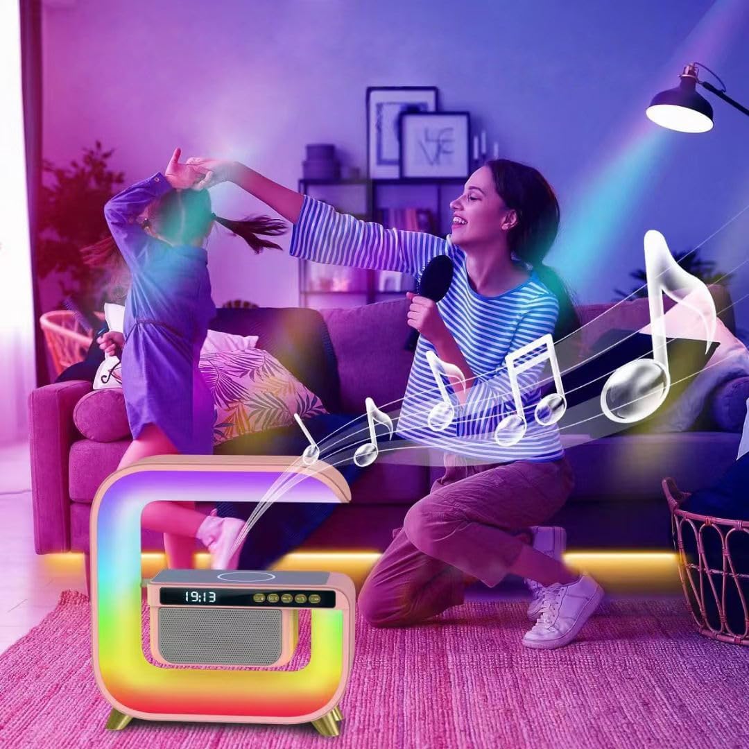 5 az 1-ben okos LED lámpa – RGB világítás, Bluetooth hangszóró, FM rádió, AUX bemenet, gyors vezeték nélküli töltés, ébresztőóra, telefonhívás-fogadó funkció, fehér színben