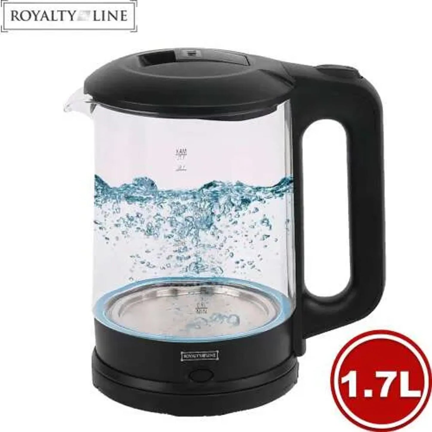 Royalty Line® GWK11703 Vízforraló – Üveg, Kék LED világítással, 1,7 L, 2000 W