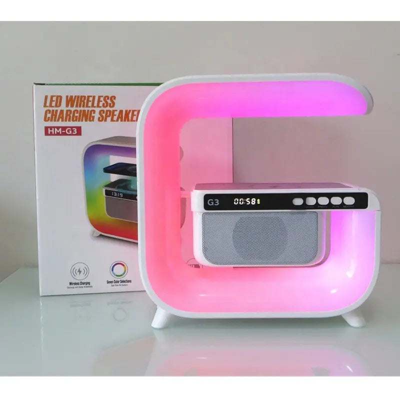 5 az 1-ben okos LED lámpa – RGB világítás, Bluetooth hangszóró, FM rádió, AUX bemenet, gyors vezeték nélküli töltés, ébresztőóra, telefonhívás-fogadó funkció, fehér színben