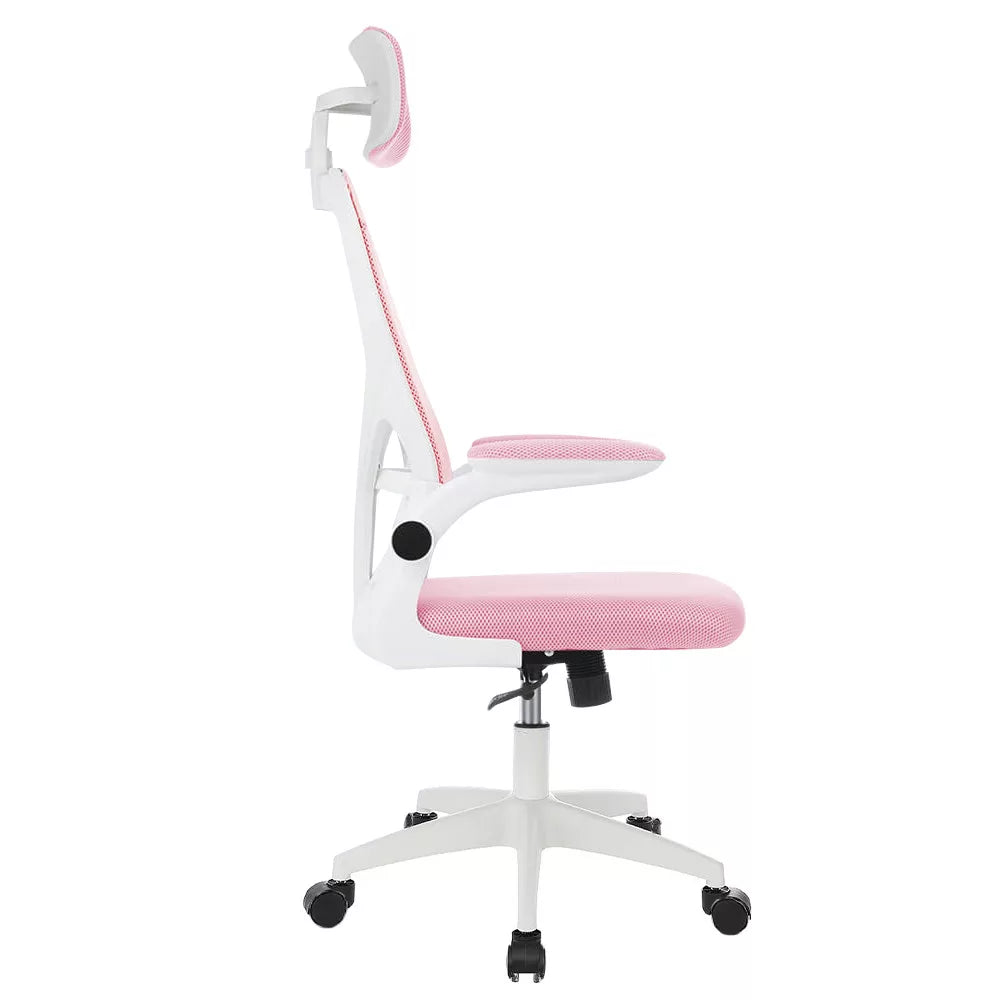 Ergonomikus irodai szék deréktámasszal, fejtámlával, rózsaszín