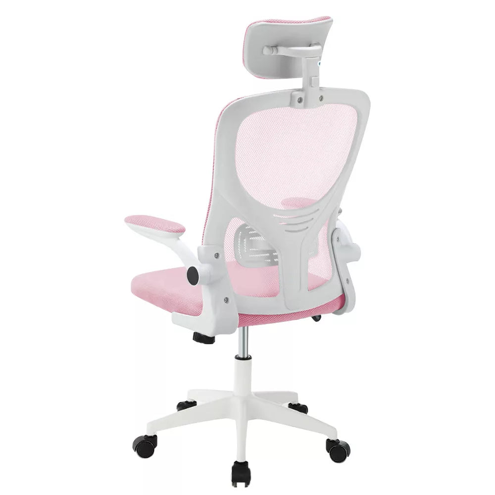 Ergonomikus irodai szék deréktámasszal, fejtámlával, rózsaszín