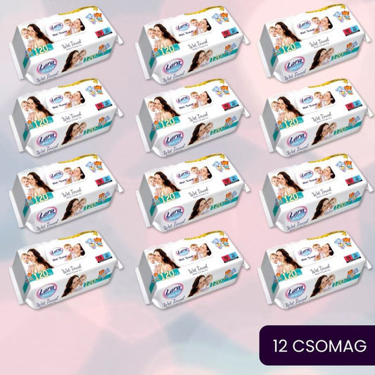 12x 120db (1.440db) LARA PRÉMIUM nedves törlőkendő, alkoholmentes, parabénmentes Púder illatú (bruttó 6,6 Ft/lap)
