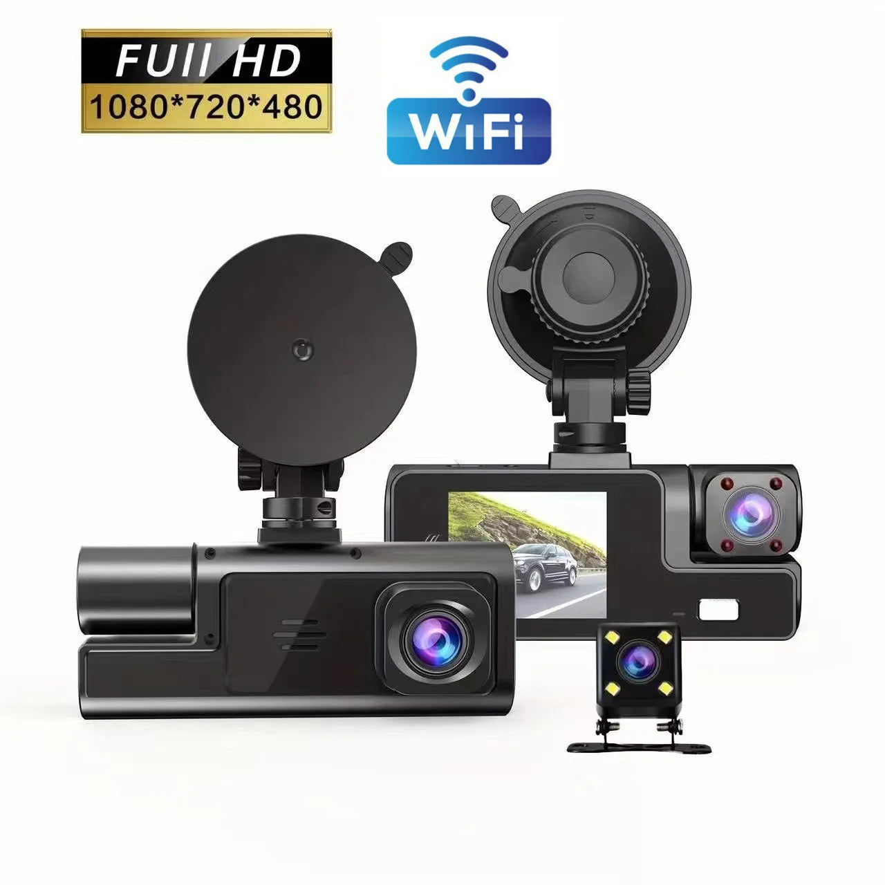 Hármas FullHD autókamera, 3 kamera - elöl/hátul/belső, 2"-os képernyő, G-szenzor