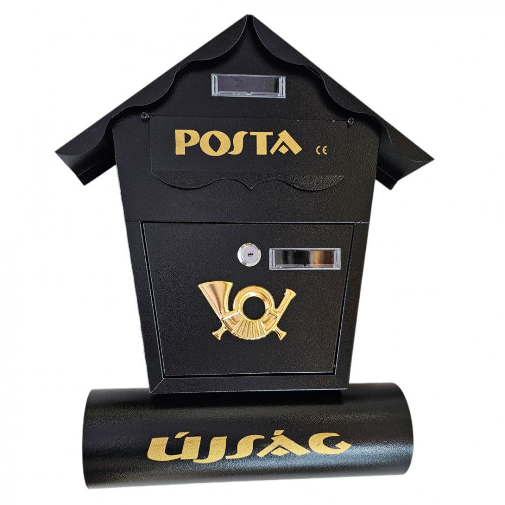 Fém Postaláda Újságtartóval Fekete