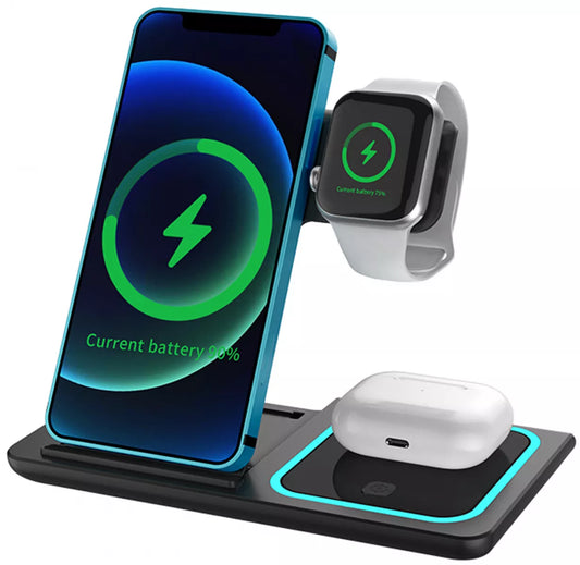 3 az 1-ben Qi gyorstöltő állomás – 15W, kompatibilis Apple Watch, AirPods és iPhone készülékekkel
