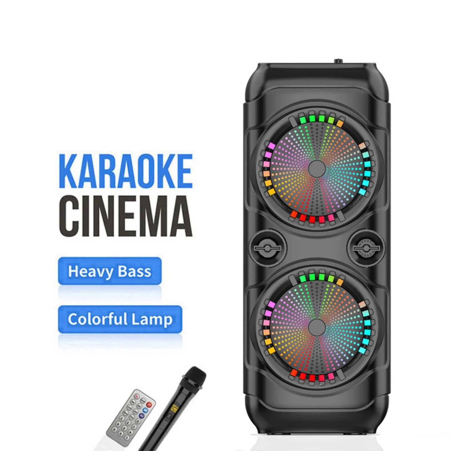 Hordozható Bluetooth hangszóró dupla 8 hüvelykes hangszóróval, karaoke mikrofonnal, erőteljes hangzással, LED lámpákkal és hosszú akkumulátor-üzemidővel