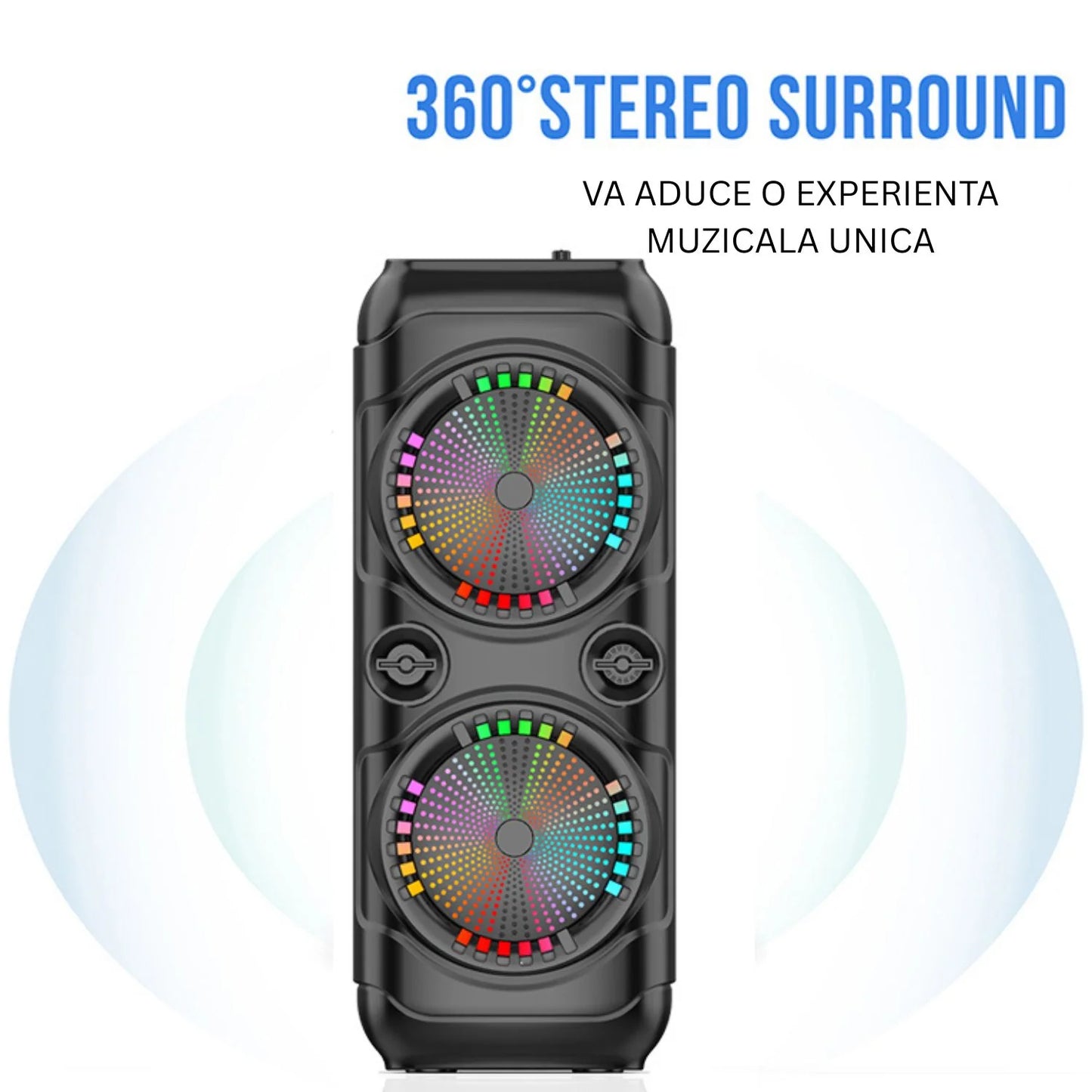 Hordozható Bluetooth hangszóró dupla 8 hüvelykes hangszóróval, karaoke mikrofonnal, erőteljes hangzással, LED lámpákkal és hosszú akkumulátor-üzemidővel