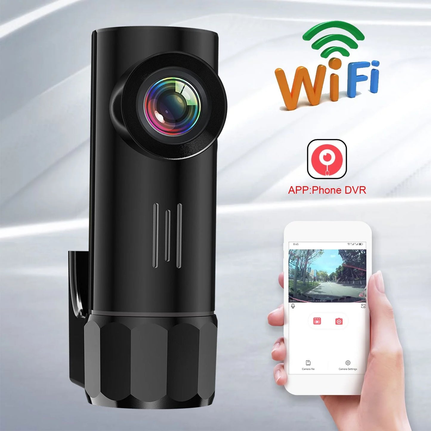 HD autós DVR kamera WiFi-vel, telefonos csatlakozással, éjjellátóval és ciklikus rögzítéssel
