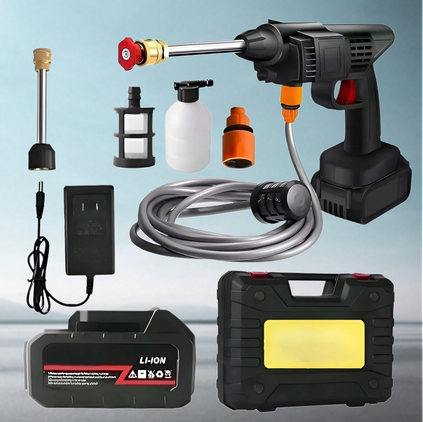 Nico 2 akkus magasnyomású mosó, 500 PSI/6,0 MPA, 5 az 1-ben fúvóka