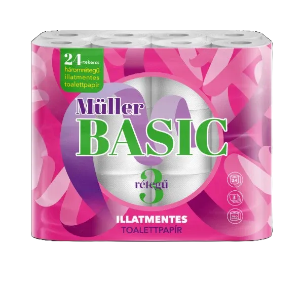Csomag: Müller Basic 3 Rétegű Wc Papír XXL 24 Tekercs