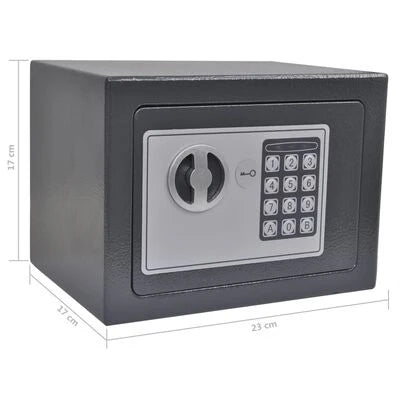 Fém acél széf elektronikus zárral és kulccsal, 23 x 17 x 17 cm