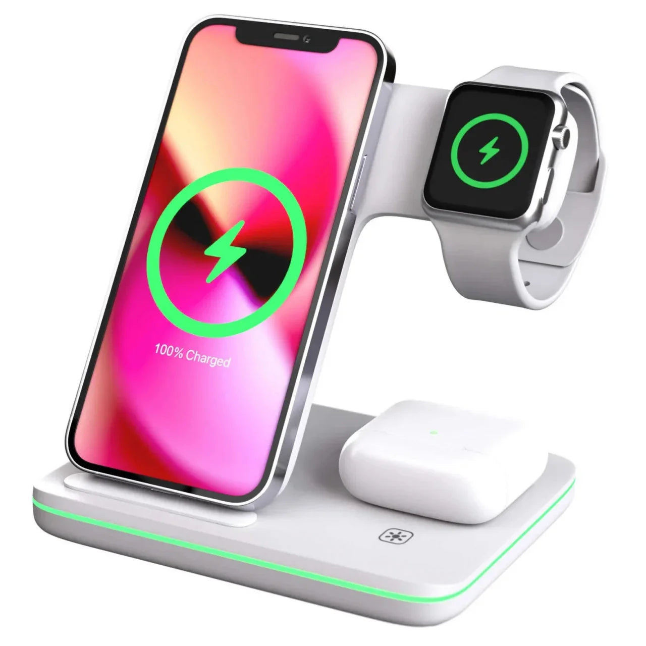 3 az 1-ben Qi gyorstöltő állomás – 15W, kompatibilis Apple Watch, AirPods és iPhone készülékekkel
