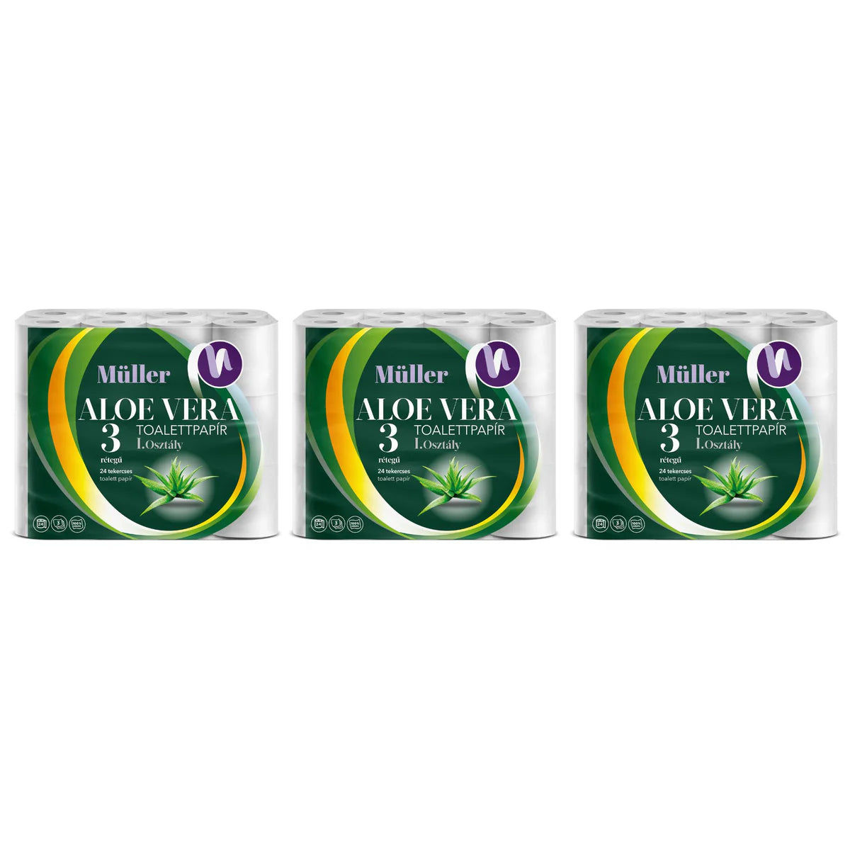 Csomag: 3X Müller Aloe Vera 3 Rétegű Wc Papír XXL 24 Tekercs