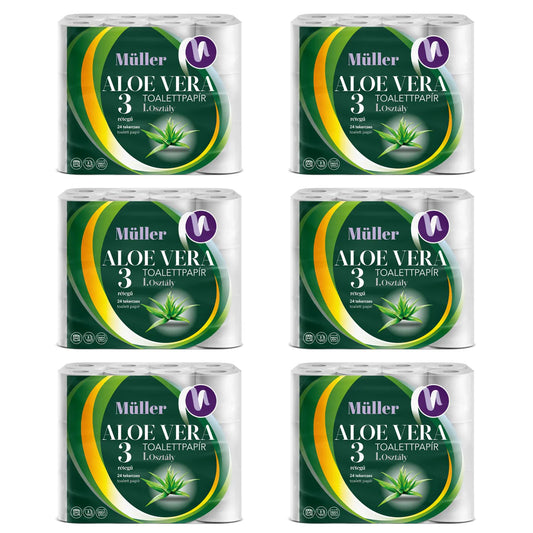 Csomag:6X Müller Aloe Vera 3 Rétegű Wc Papír XXL 24 Tekercs