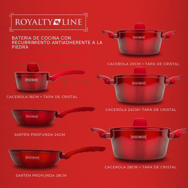 Royalty Line prémium 15 részes gránit bevonatos edénykészlet Piros Metál