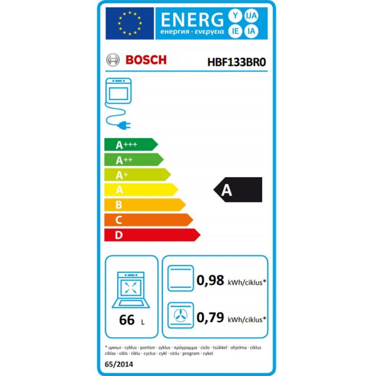 Bosch Serie 2 HBF133BR0 sütő 66 L A Fekete, Rozsdamentes acél