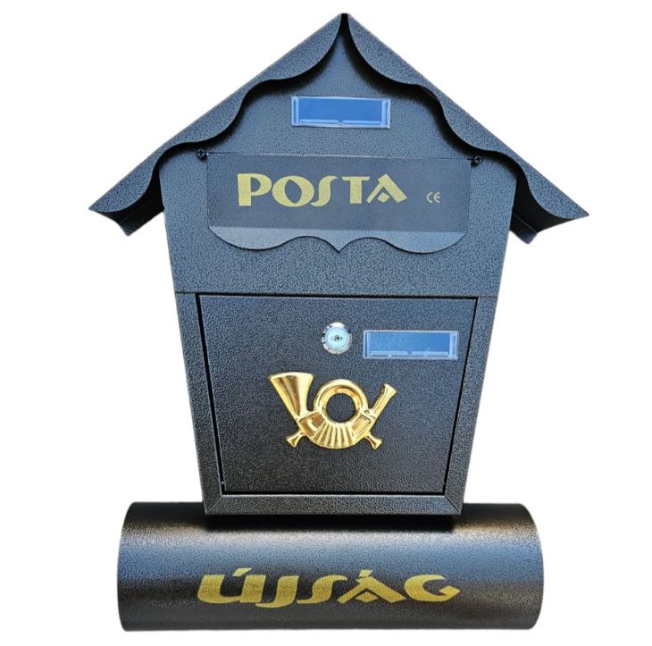 Fém Postaláda Újságtartóval Fekete