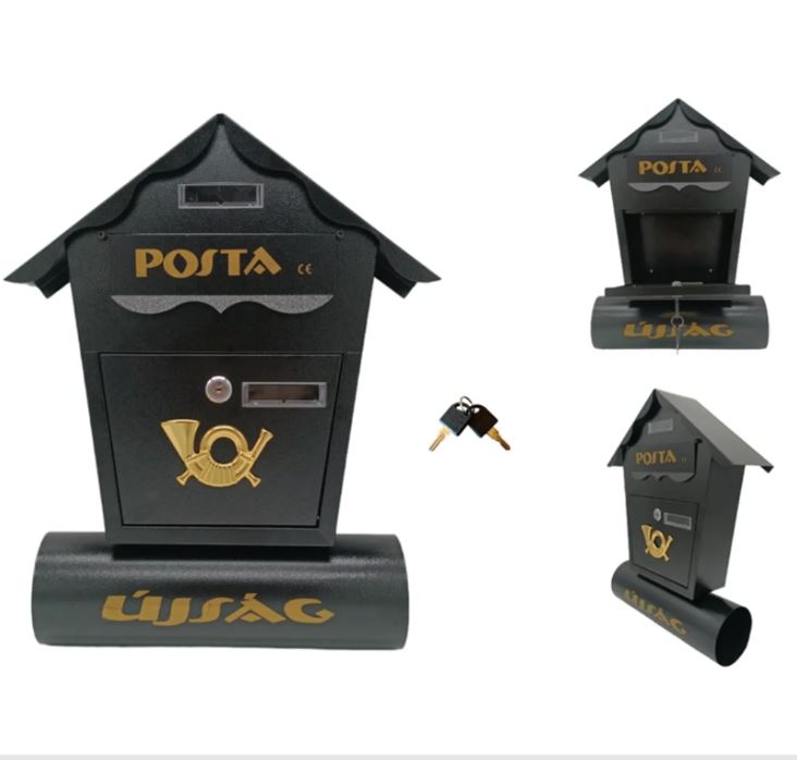 Fém Postaláda Újságtartóval Fekete