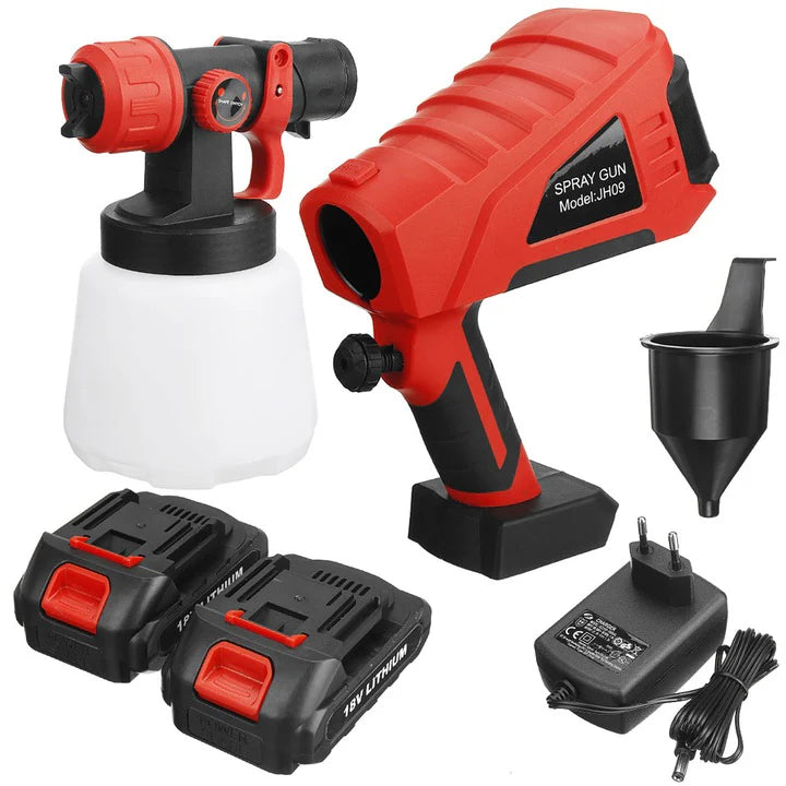 Elektromos festékszóró 2 db 36 V-os akkumulátorral, 1000 ml - 3 szórási mód, ideális mennyezetre, falakra és kerítésekre