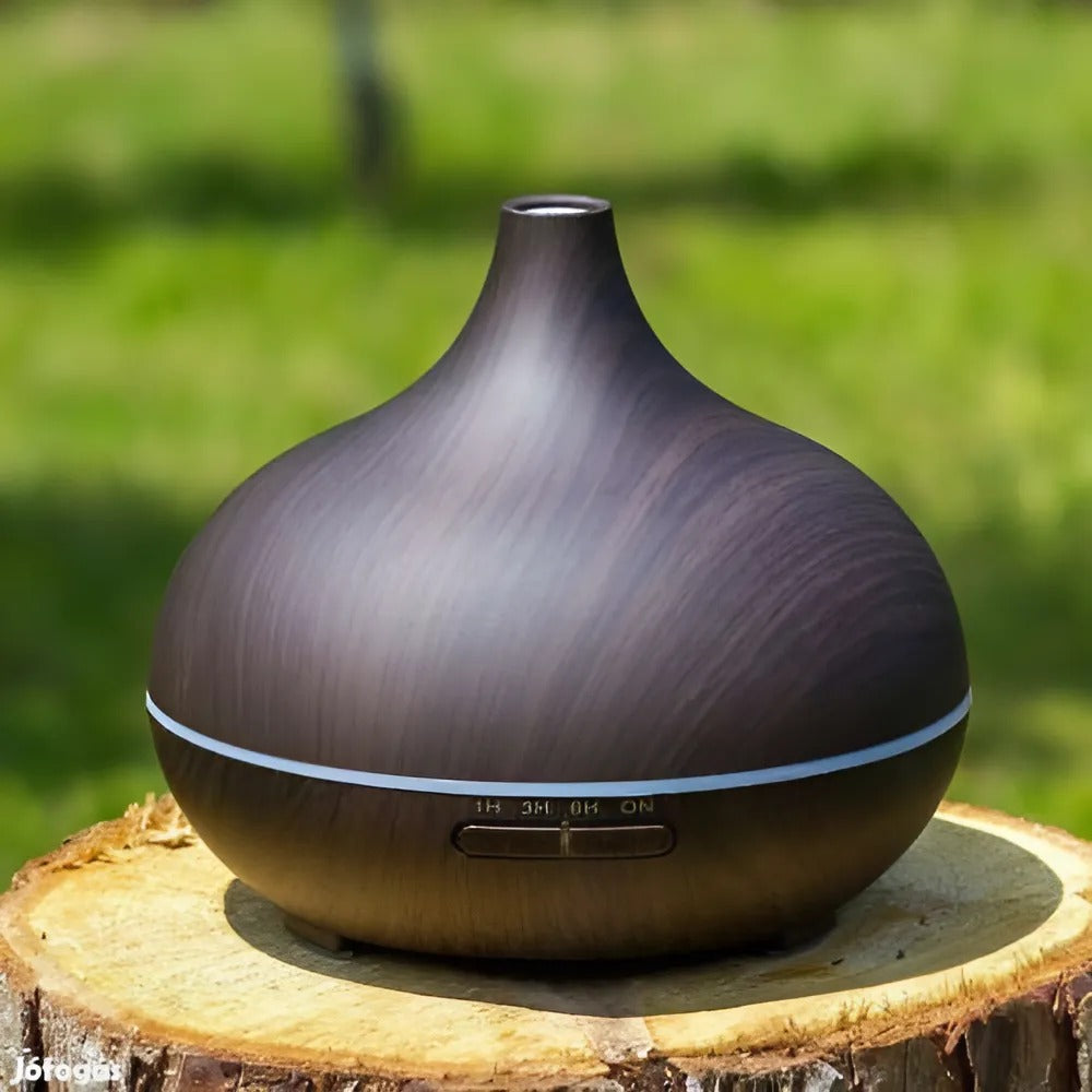 Fahatású aromaterápiás párologtató, diffúzor, ultrahangos párásító, 400ml, sötétbarna