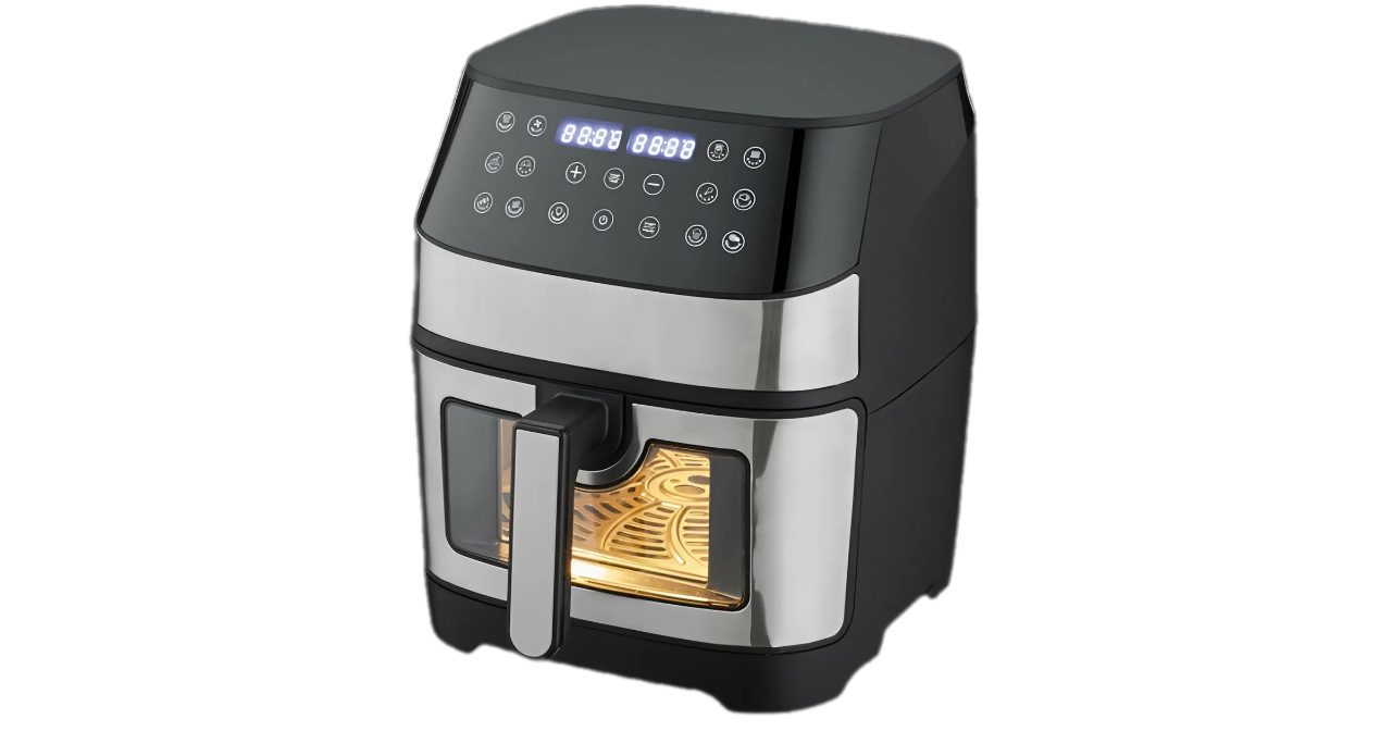 Royalty Line betekintőablakos forrólevegős sütő, Air Fryer, 8 literes, 1700w, fekete