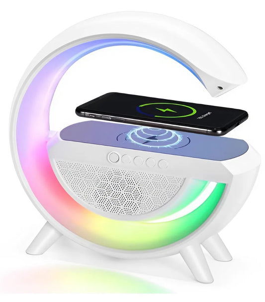 Vezeték nélküli RGB LED lámpa, Bluetooth hangszóróval, 15W vezeték nélküli gyorstöltés