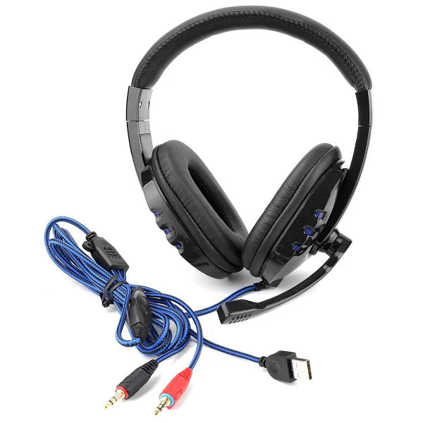 Gamer audio fejhallgató LED-del, forgatható mikrofonnal, fekete