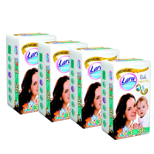 4 csomag - LARA PELENKA 3 MIDI 5-9KG - XXL csomag - 224 darab