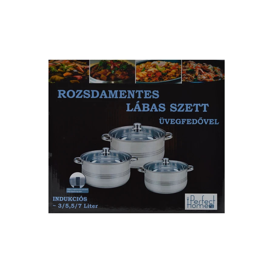 Perfect Home Rozsdamentes edénykészlet / lábas szett üvegfedővel 11864