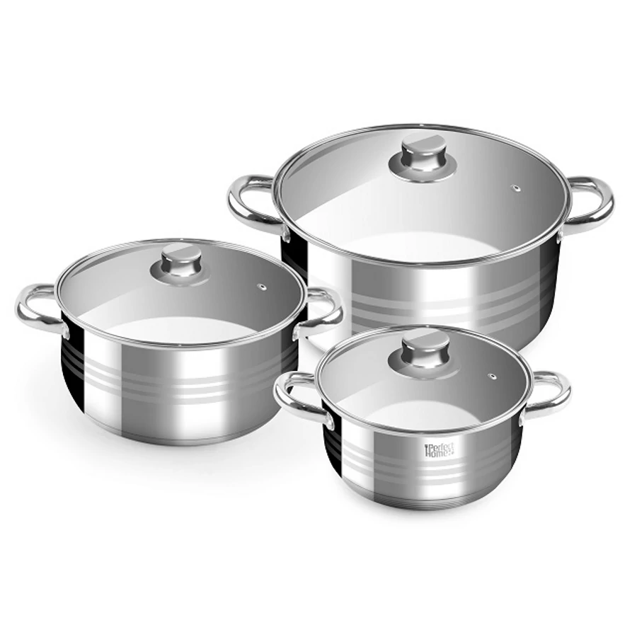 Perfect Home Rozsdamentes edénykészlet / lábas szett üvegfedővel 11864