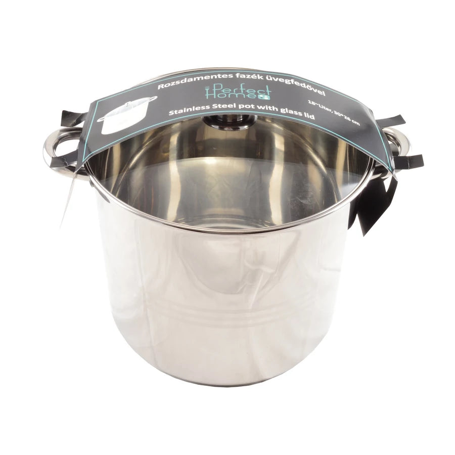 Perfect Home Rozsdamentes fazék 30cm + üvegfedő 18 literes 13236