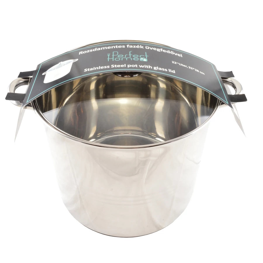 Perfect Home Rozsdamentes fazék 32cm + üvegfedő 22 literes 13237