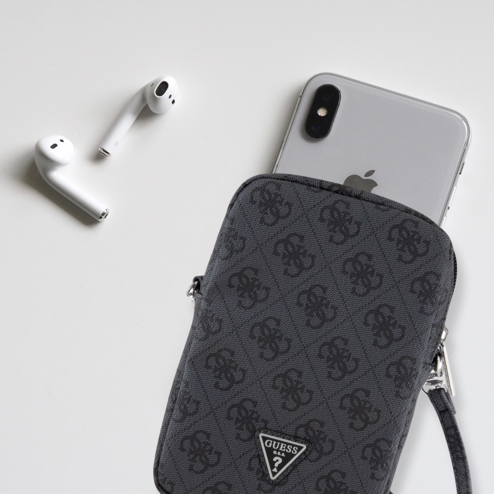 Guess 4G Triangle Logo fekete cipzáras PU telefon táska (GUWBZP4GFTSK)