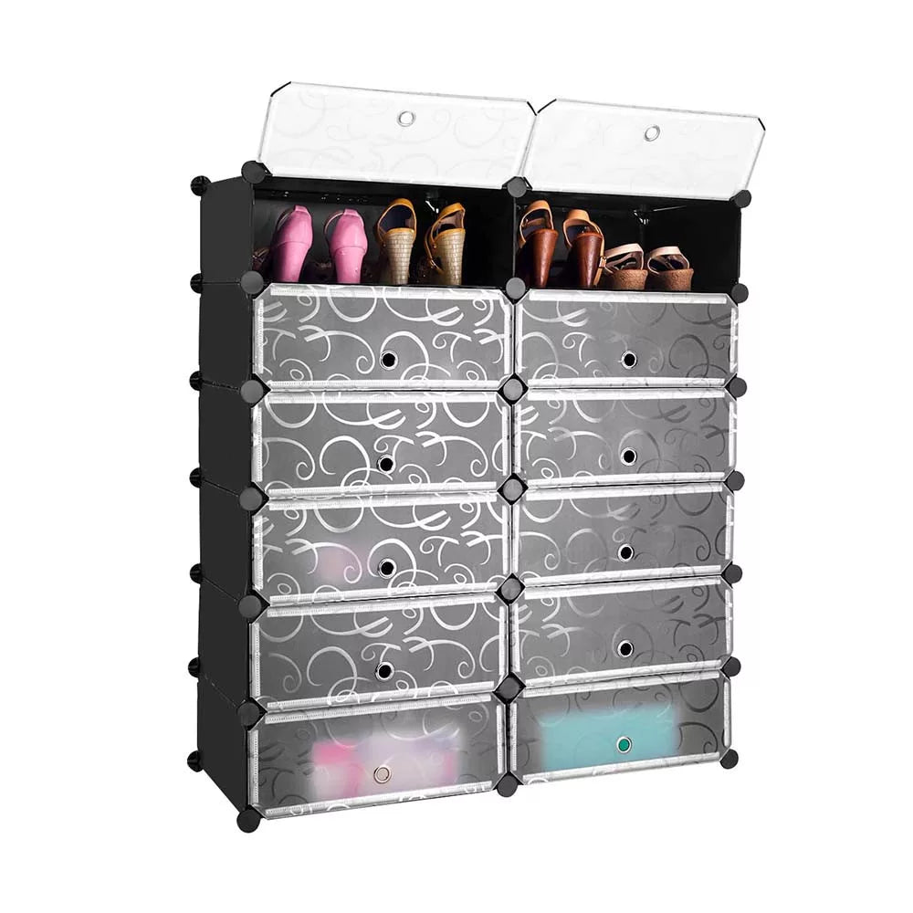 Műanyag elemes cipőtároló szekrény, több színben-fekete