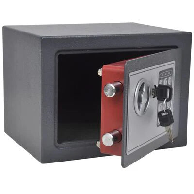 Fém acél széf elektronikus zárral és kulccsal, 23 x 17 x 17 cm