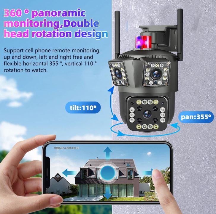 Háromszoros megfigyelő kamera - Wifi Smart - 360 fokos elforgatás - mozgásérzékelő - KE24-342