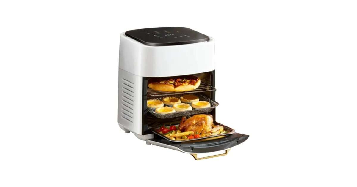 KIMIYO 15 literes forrólevegős, olajmentes légkeveréses sütő, 2400 W, JD-989, LCD kijelző, Fehér