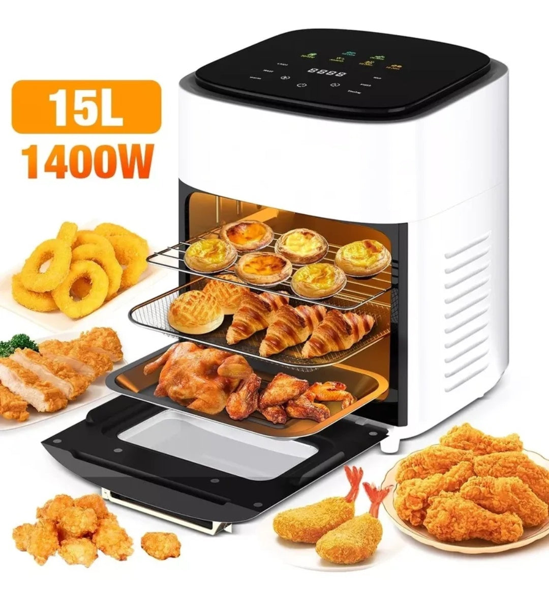 Forrólevegős AIR FRYER olajmentes légkeveréses sütő, 1400 W, 15l