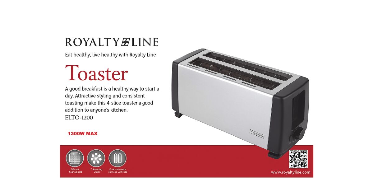Royalty Line® Kenyérpirító – 1200W, 4 szelet pirítóshoz